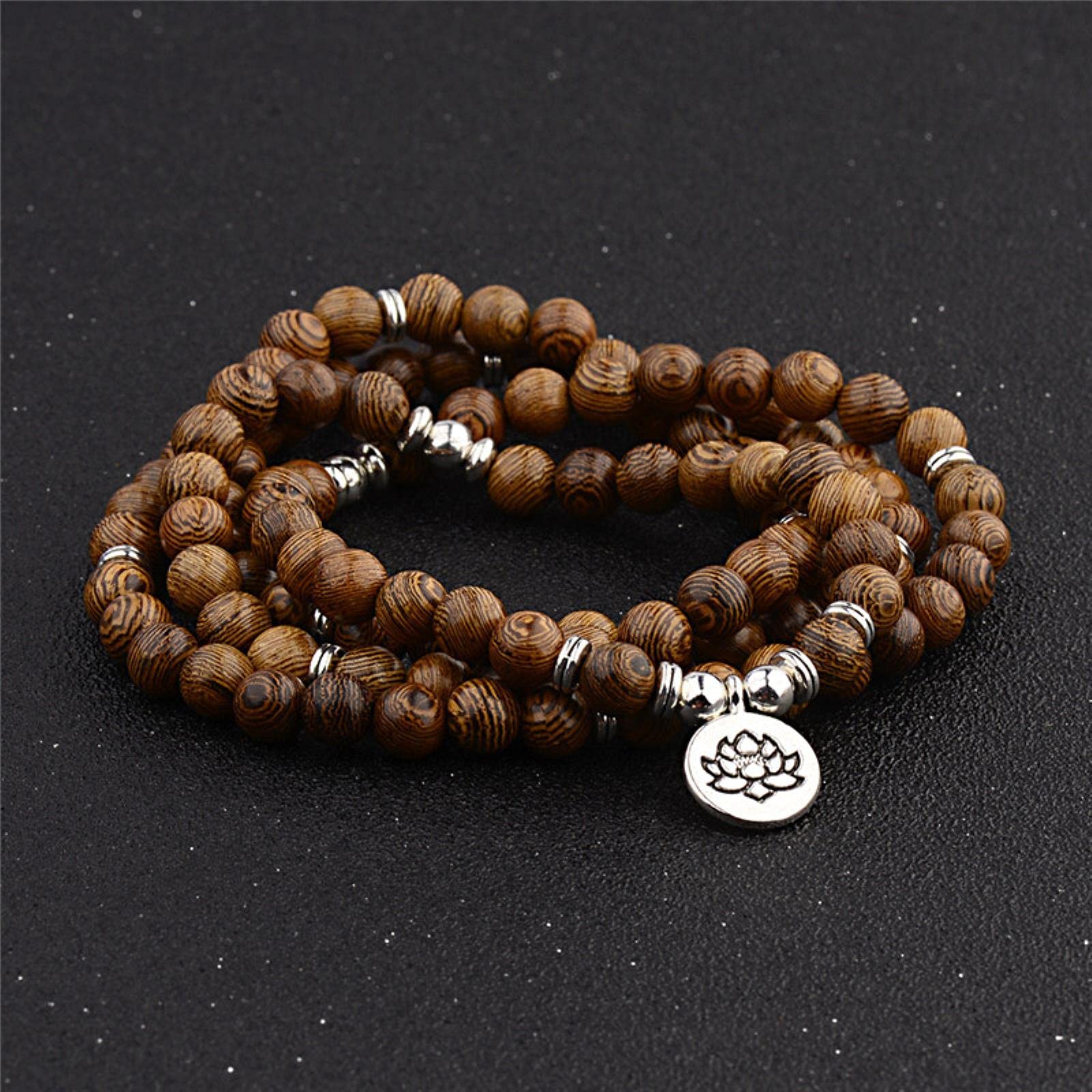 Gebetsperlen Buddhistische Gebetsperlen Mala Perlen 1 PC Yoga 108 Perlen Armband Natures Sandelholz Buddhist Buddha Holz Gebet Perlen Om Armband Halskette Rosenbraun