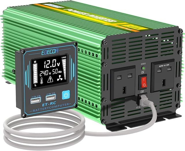 EDECOA 2000w Pro Power Inverter 12v to 240v Camper Voltage Converter 4000 Watts Peak, New Remote Controller with LCD Screen and 4.2A Dual USB Ports (for 12V battery)