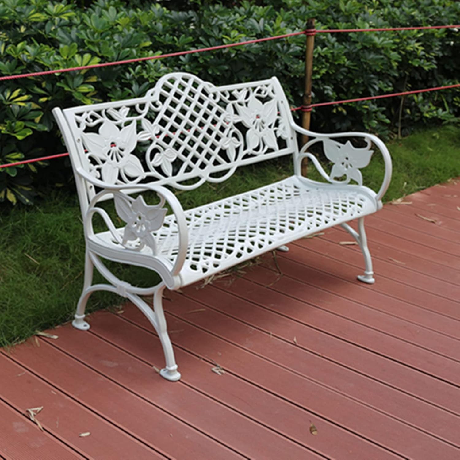 Cast Aluminum Outdoor Bench, European Style Garden Seat, Durable Park Bench for Patio, Deck & Backyard, Classic Villa Design - 117x60x80cm