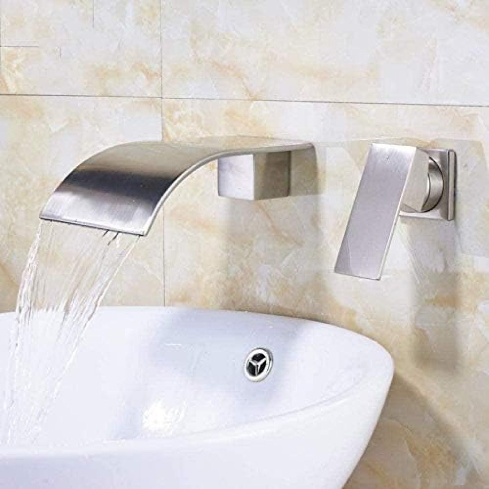 Grifo De Ducha En Cascada Con Grifo Monomando Para Lavabo De Baño, Níquel Cepillado