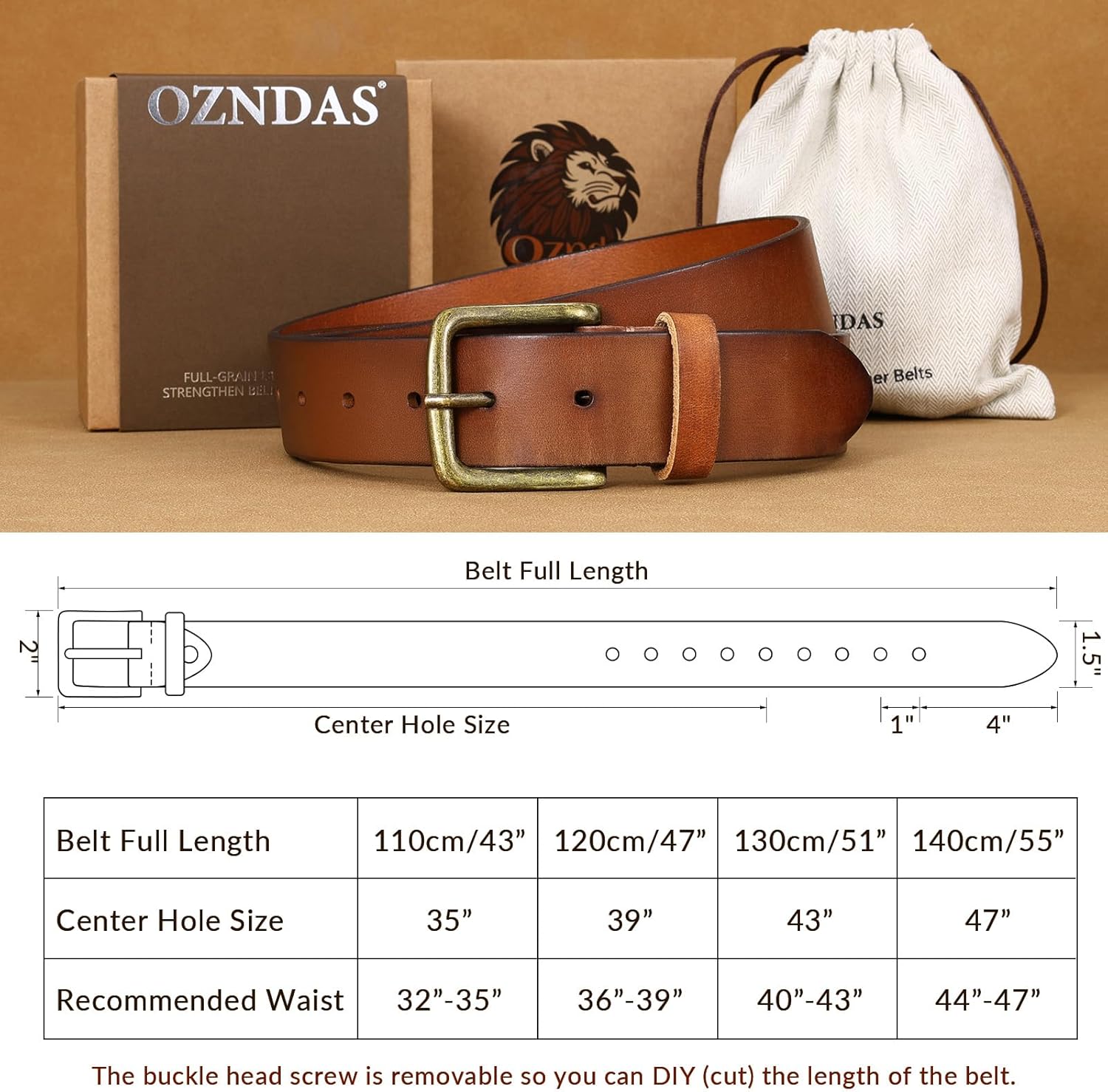 OZNDAS Men's Leather Belt Full Grain Leather Belts for Men Handmade Real Solid Top-Grain Leather Heavy-Duty Work Belt Gifts - Image 6