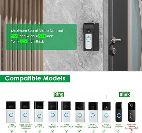 Miniatura 2 de Liwin Soporte adhesivo de metal para timbre de video compatible con timbre de video inalámbrico Ring/Blink, soporte de montaje sin taladro