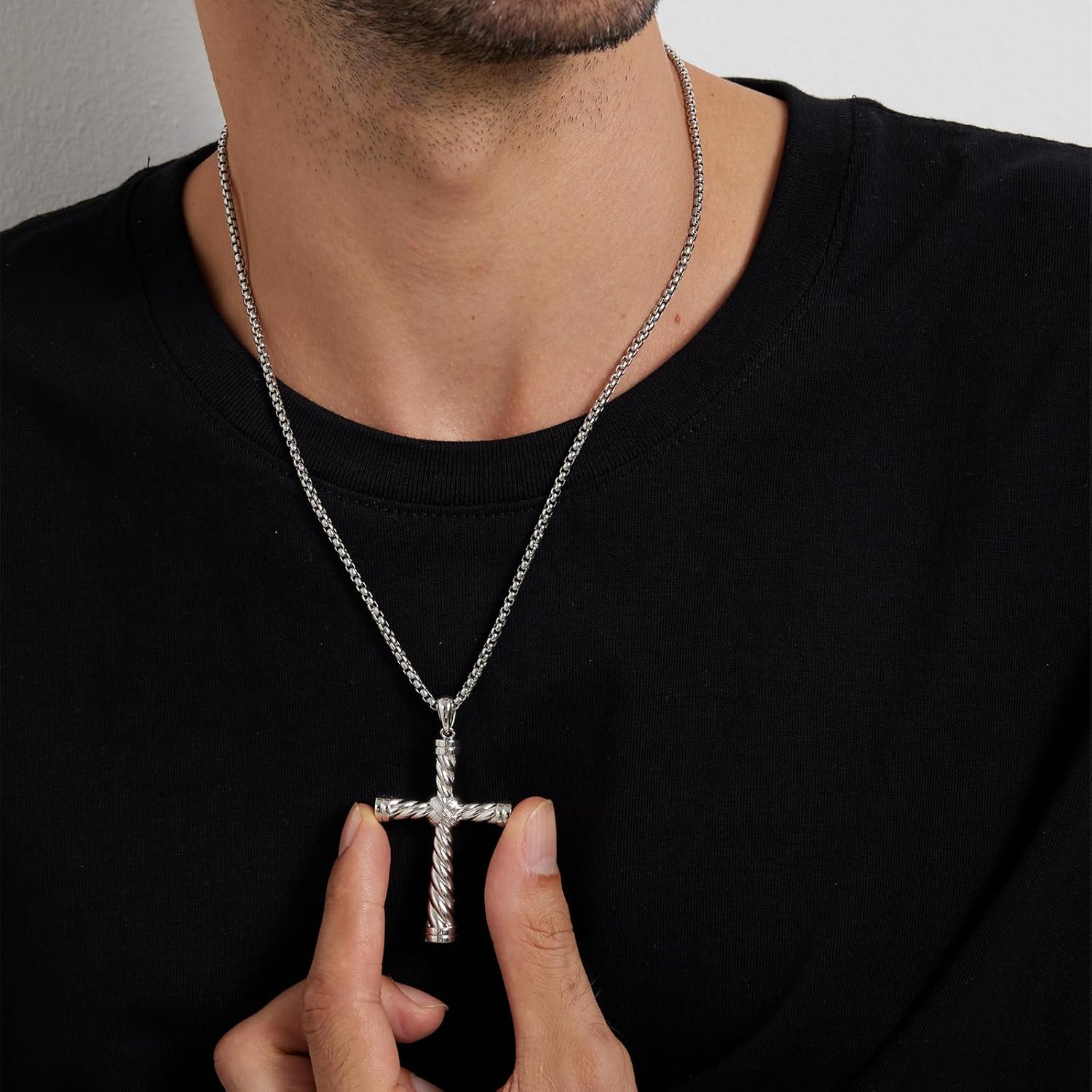 Men's Cross Necklace 361L Stainless Steel Large Double Layer Cross Pendant Jesus Christ Necklace Jewelry for Men with Rolo Chain 22/24/26 Inch - Image 5