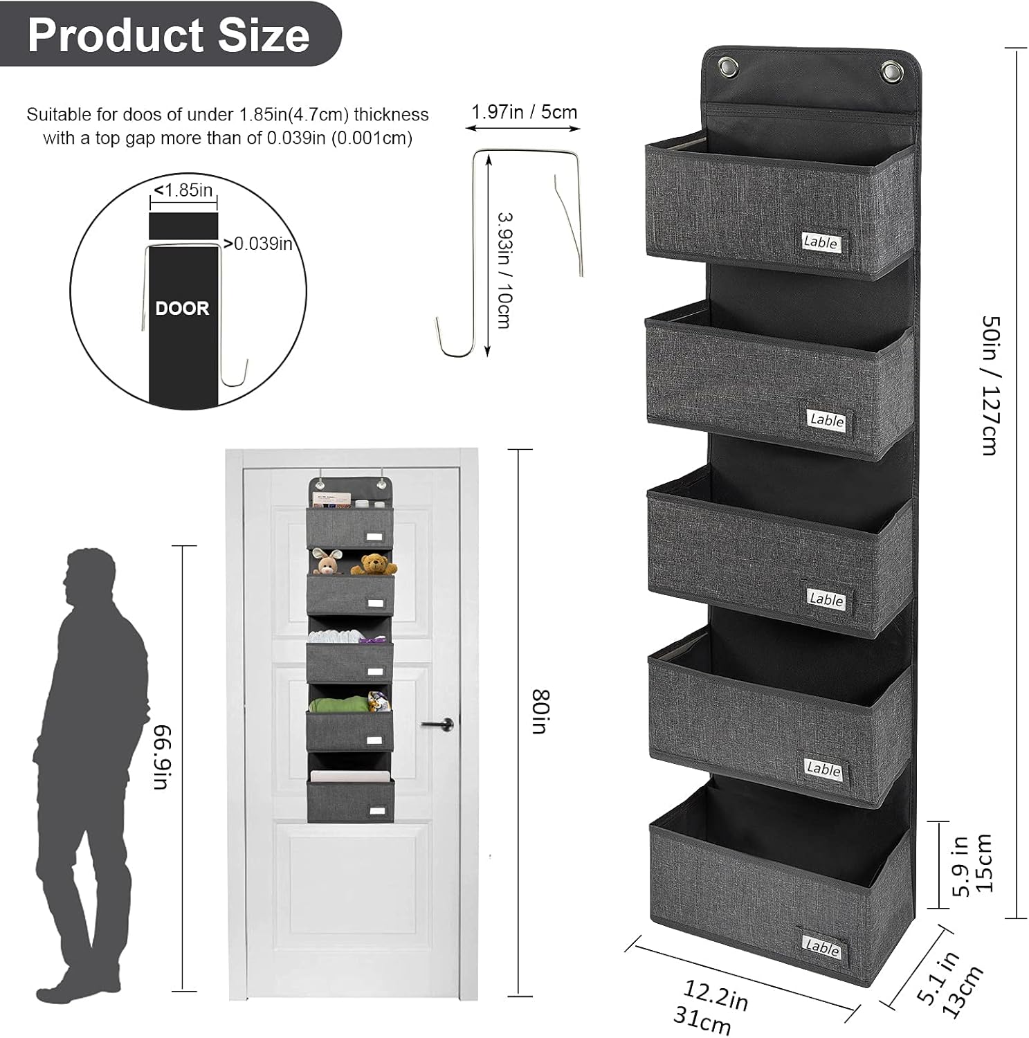 Extra-Large 30 Inch Toy Box Chest Storage with Divider, Over Door Hanging Organizer with 5 Large Pockets : Home & Kitchen