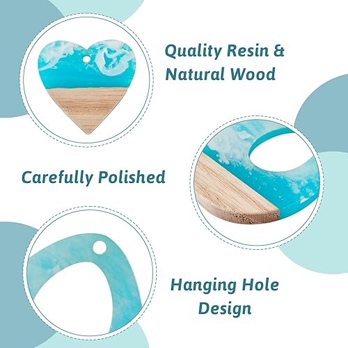 Miniatura 6 de FASHEWELRY 20 piezas de aretes de madera de resina de océano transparentes para aretes de madera en blanco, geometría azul, bohemios, aretes de