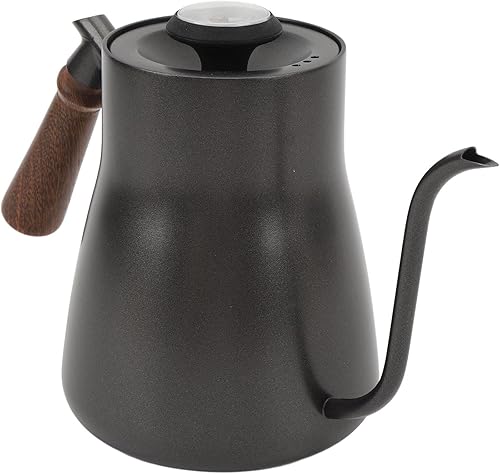 Hervidor de café de cuello de cisne, hervidor de café de 28.7 fl oz con termómetro, boquilla larga y delgada, mango de madera de acero inoxidable,