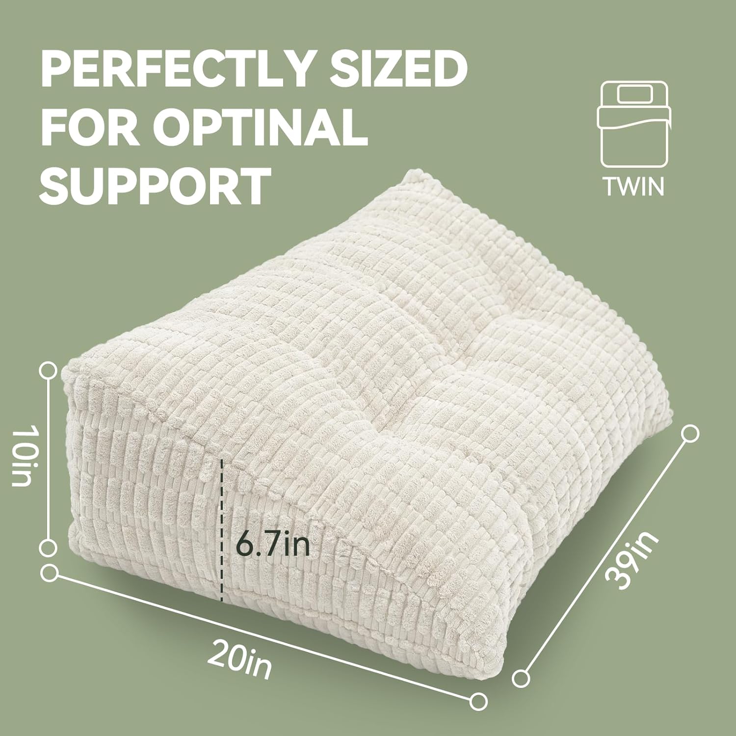 Headboard Pillow Twin Triangular Bed Wedge Pillow for Headboard, Head Board Backrest Pillow for Daybeds Dorm and Bunk Beds with Removable Cover Beige