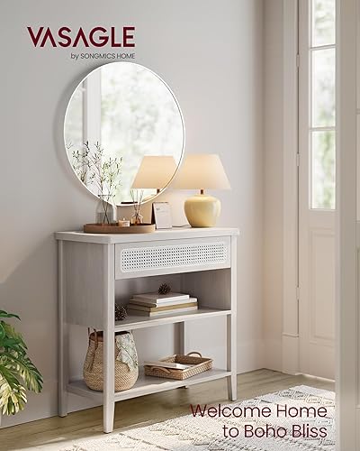 Miniatura 4 de VASAGLE Mesa consola con tomas de corriente, mesa de entrada con estante de almacenamiento, mesa de sofá con cajón, compartimento abierto, esquinas