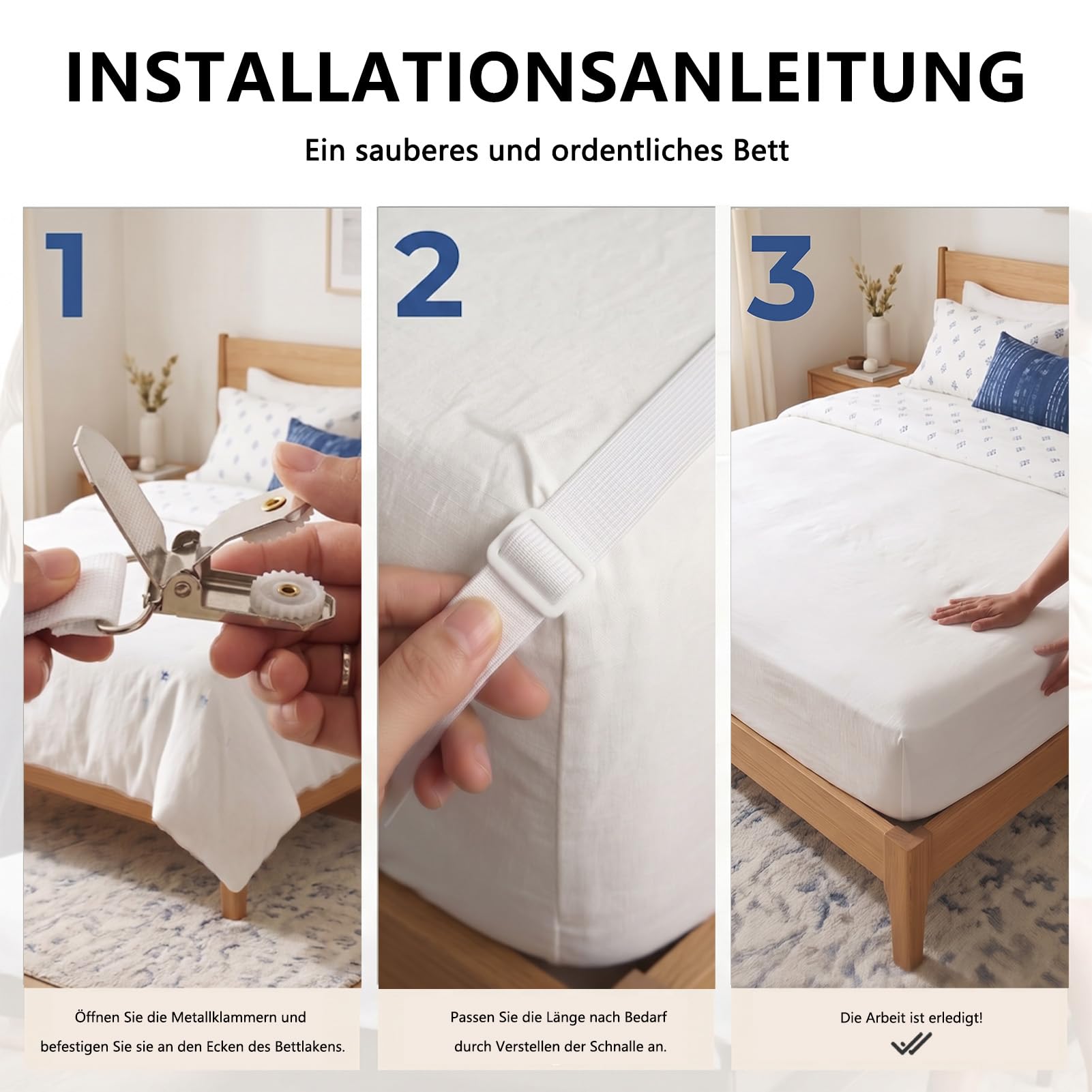 8 szt. Regulowane Napinacze do Prześcieradeł z Gumką 65–130 cm w Stanie Nierozciągniętym, Elastyczne Paski z Metalowymi Klipsami, do Materacy, Sof i Desek do Prasowania