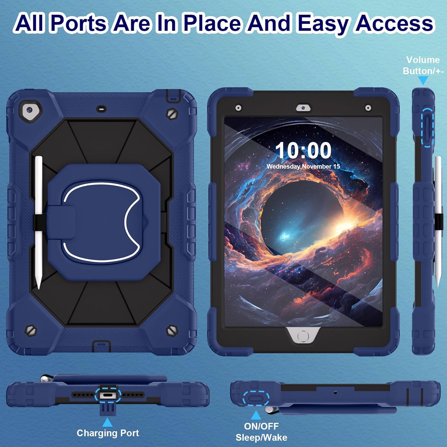 WESOROL Case for iPad 9th/8th/7th Generation 10.2 Inch iPad 9th Generation Case with Screen Protector Rotating Stand Pencil Holder Heavy Duty Shockproof Cover for 9th Gen iPad Case,Navy - Image 5
