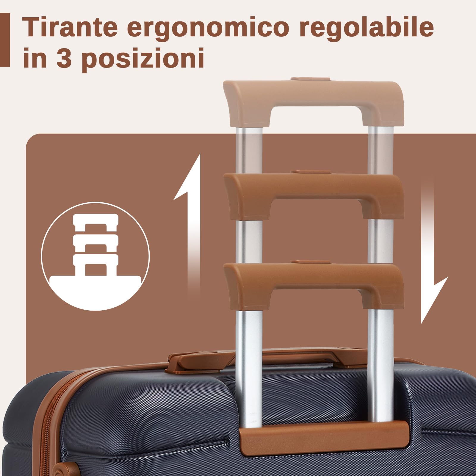 KONO Valigia Media Rigida 20 kg ABS+PC Trolley con 8 Ruote Leggero (65,6 cm, Marina Militare/Marrone)