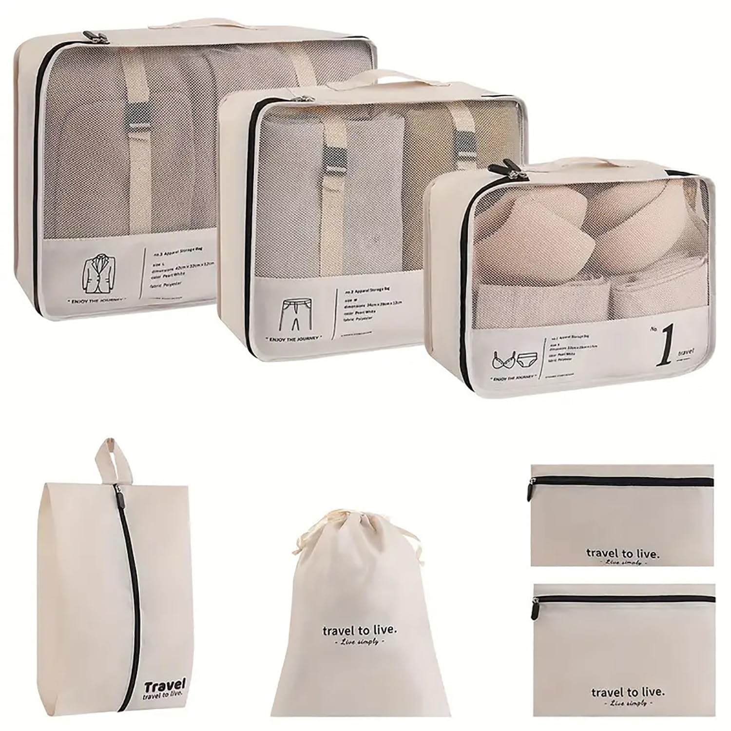 House of Quirk Polyester 7 pieces Travel Organizer Packing Cubes Lightweight Travel Luggage Organizers with Laundry Bag or Toiletry Bag (Beige), 32 x 12 cm-image-12