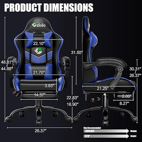 Miniatura 2 de Silla para videojuegos, silla ergonómica para computadora de oficina con reposapiés y soporte lumbar, masajeador estilo carreras, respaldo alto,