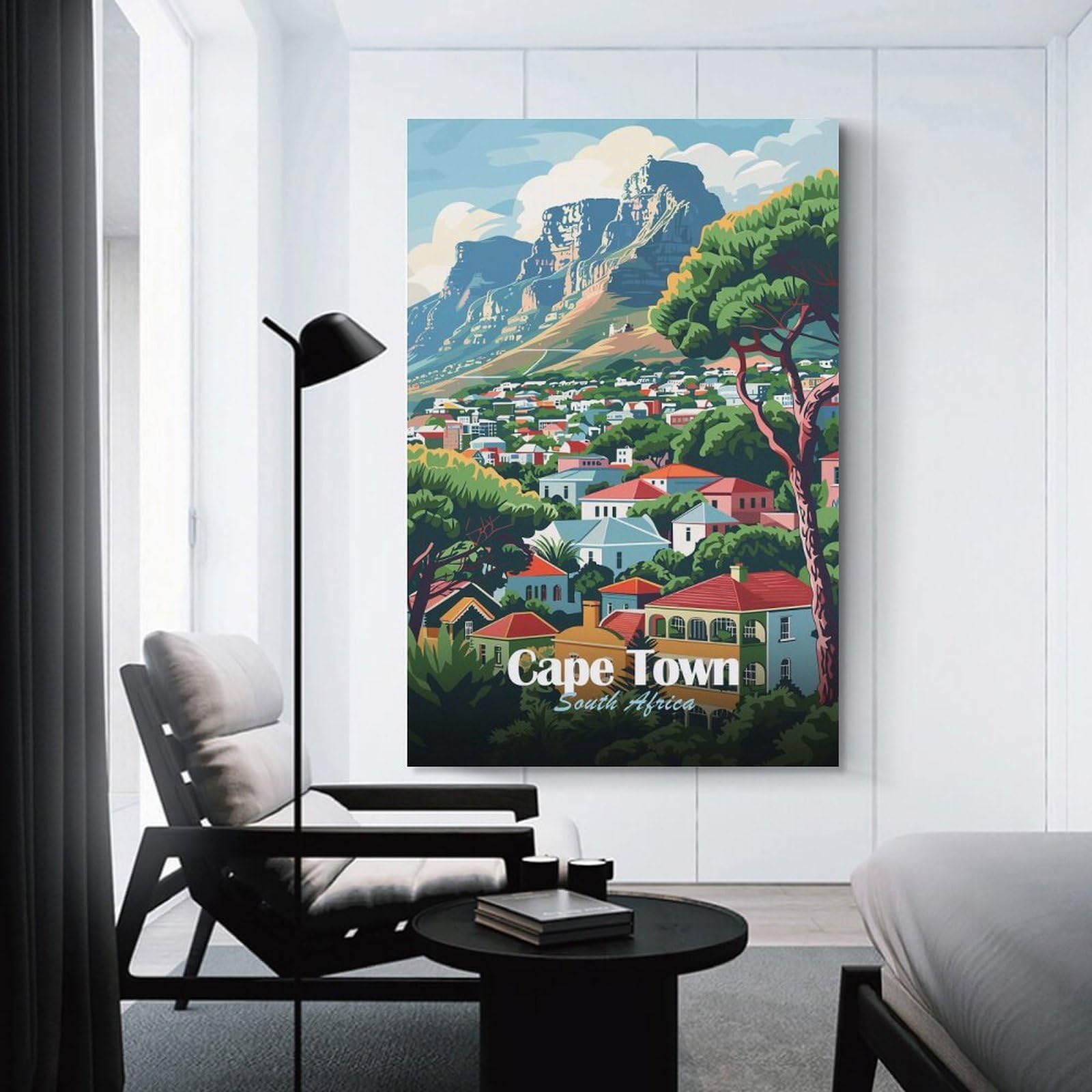 Junmoney Cape Town, South Africa Illustration Canvas Wall Decor, 20x30inch(50x75cm), for Art Walls, Layered Displays Or Homes, Home Wall Art for Statement Displays