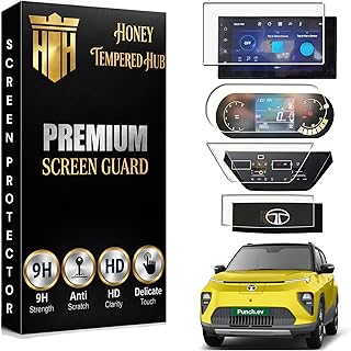 HONEY TEMPERED HUB ( 4 PACK ) SCREEN GUARD FOR NEW TATA PUNCH EV 2026 Facelift / 8 INCH INFOTAINMENT TOUCHSCREEN + 4 INCH ...