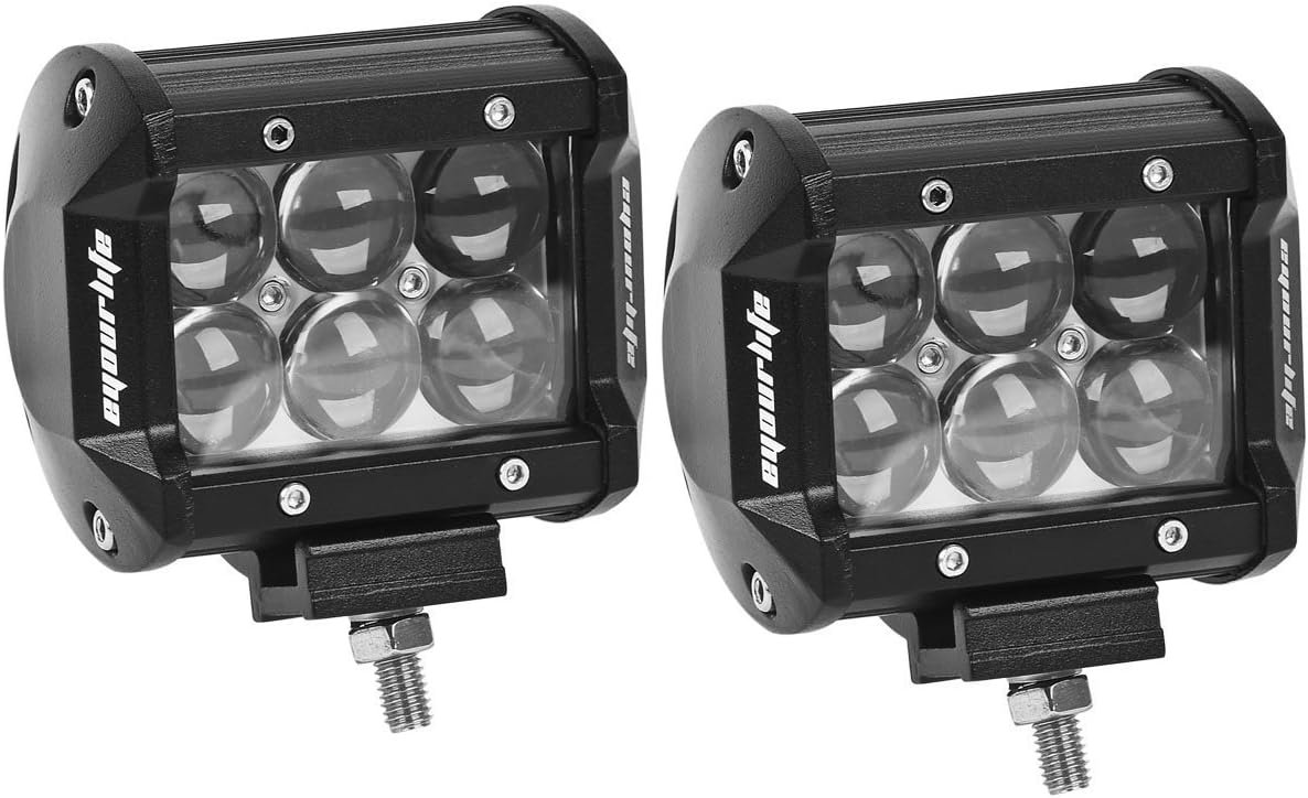 Eyourlife 2Pcs 18W LED Work Light Fish Eye 4D Lens Spot Beam Off Road Work Light Bar For Atv Utv Driving Headlight Pods Spot