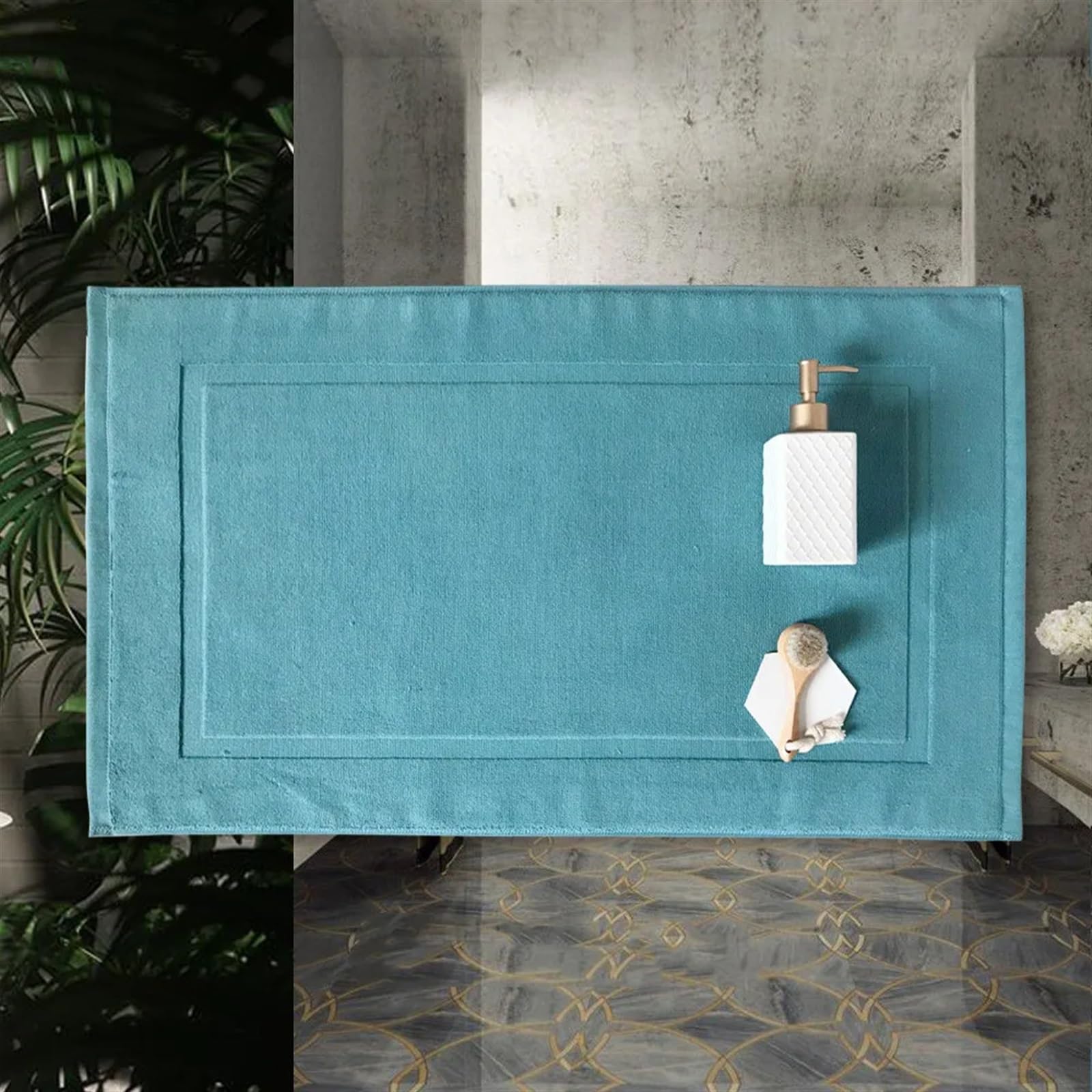 Tapis de bain en coton doux bleu lac | Confort absorbant 40x60 cm pour sortie de douche