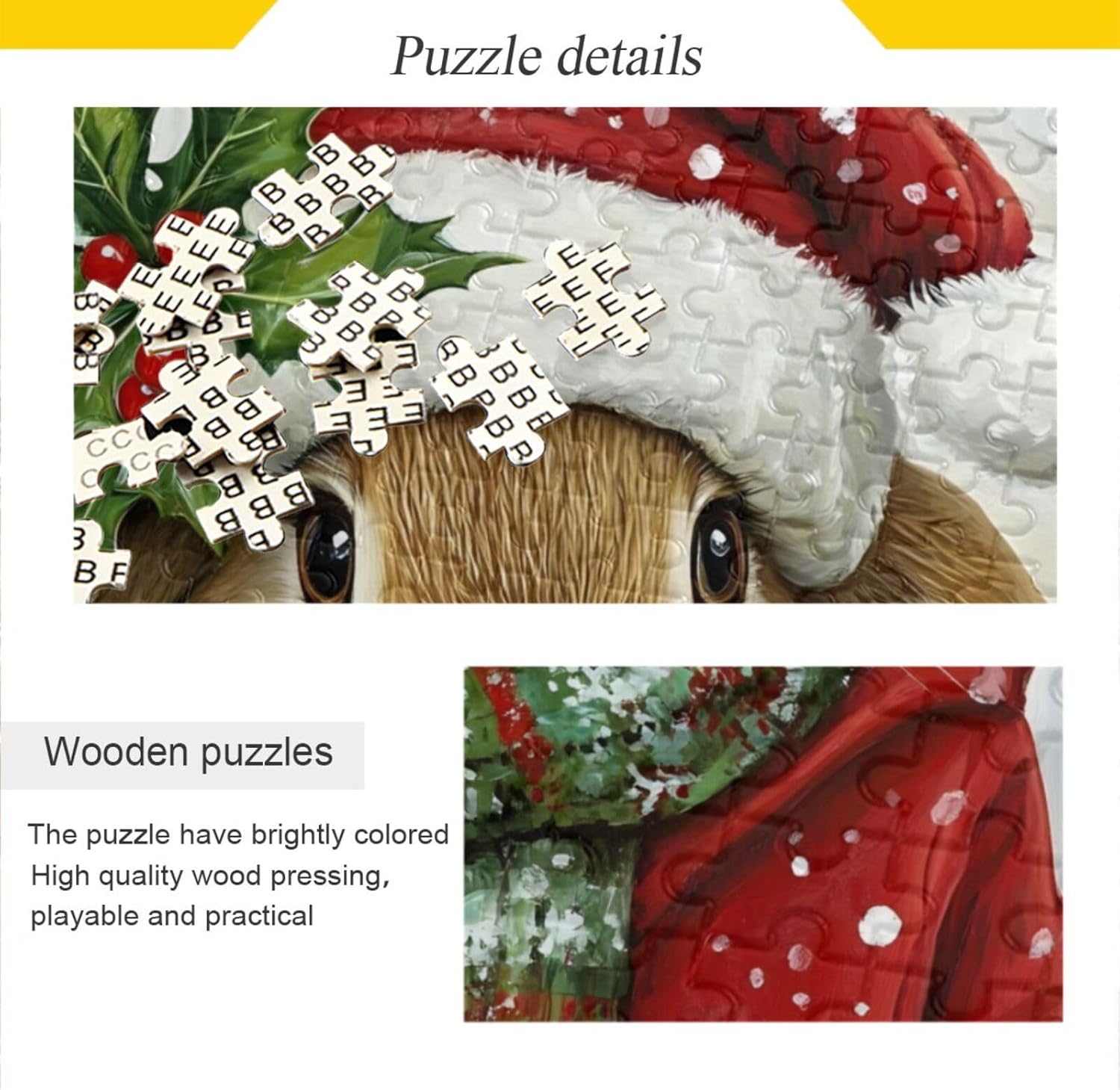 Christmas Bunny Jigsaw Puzzles for Adults 500 Pieces, Zigsaw Puzzles with Storage Bag Alphabet Back 20.5×14.9 in