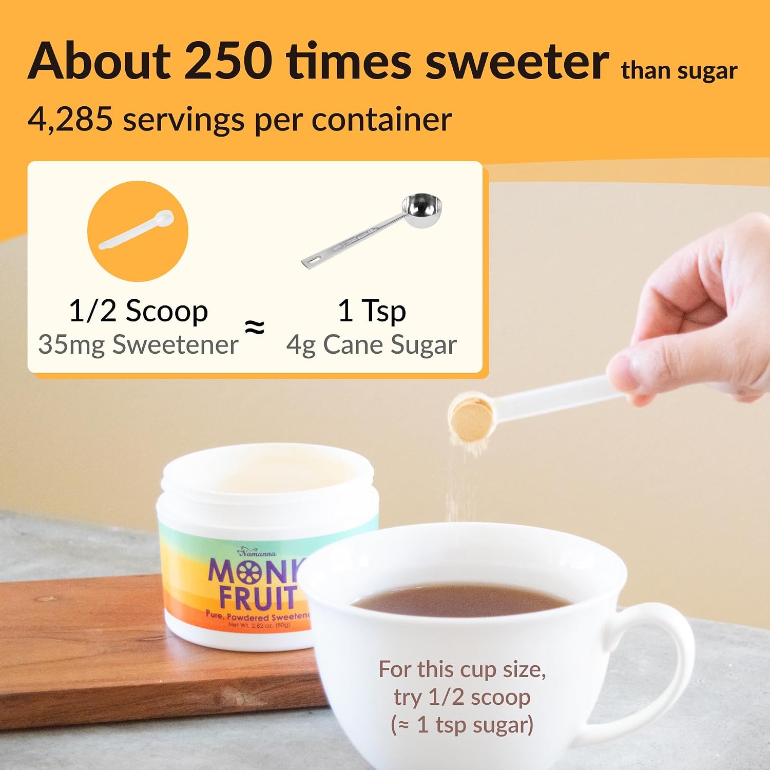 NAMANNA Pure Monk Fruit Sweetener- Zero Calorie, Zero Carb, Paleo Safe (50% Mogroside V, 150g, 3,000 Servings)