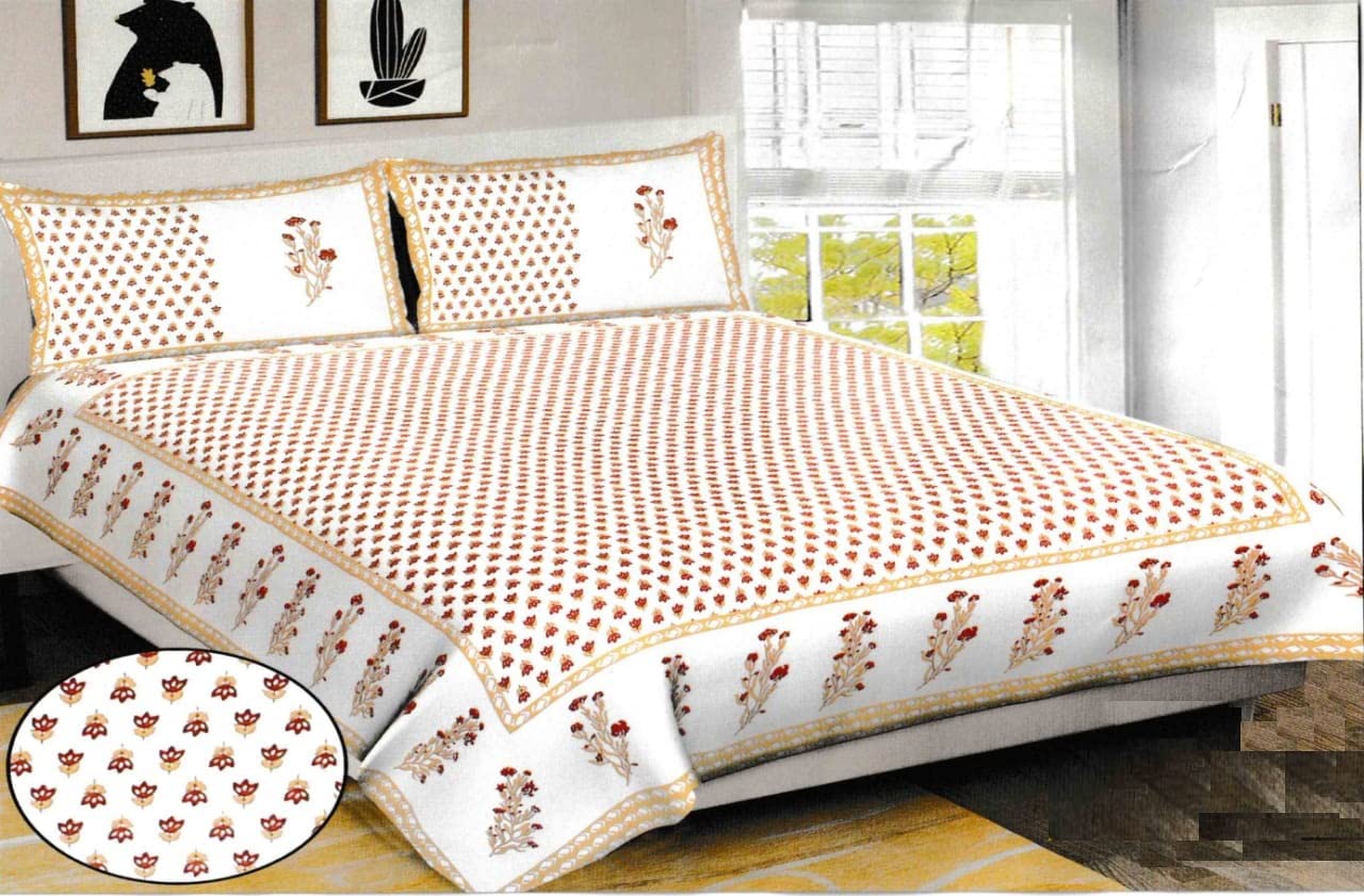 IFM King Size Cotton Bed Sheet with 2 Pillow Covers, printed, Double Bedsheet, High Wash Fastness and Soft Finish bedding with Indian Cotton Pigment, beige colour (Red)
