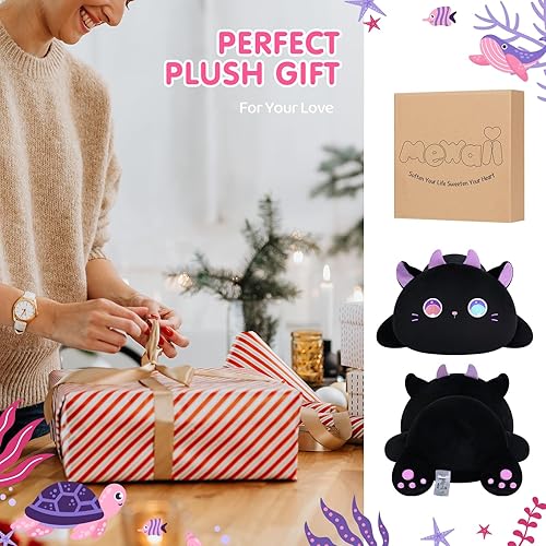 Miniatura 7 de Linda almohada de felpa de gato, peluche Kawaii de ojos grandes morados, peluches esponjosos, almohada corporal para niños y niñas (13 pulgadas)
