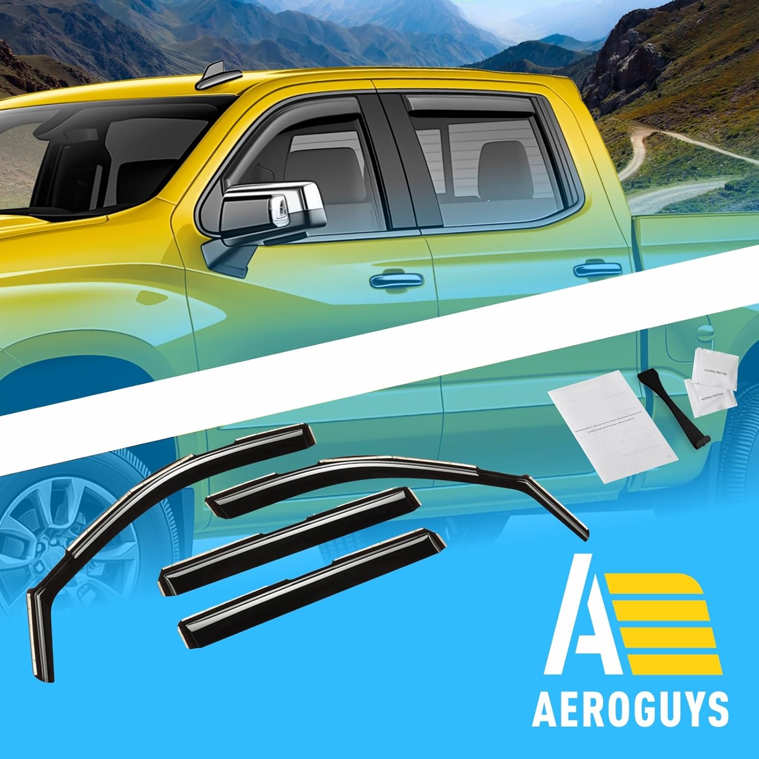 Rain Guards for Chevrolet (Chevy) Silverado 1500 2019-2026 Crew Cab, in-Channel Window Deflectors, Side Window Visors, Sun Visors, Wind Vent Shades, Vent Truck Shades, Car Accessories, 4pcs.AG0022