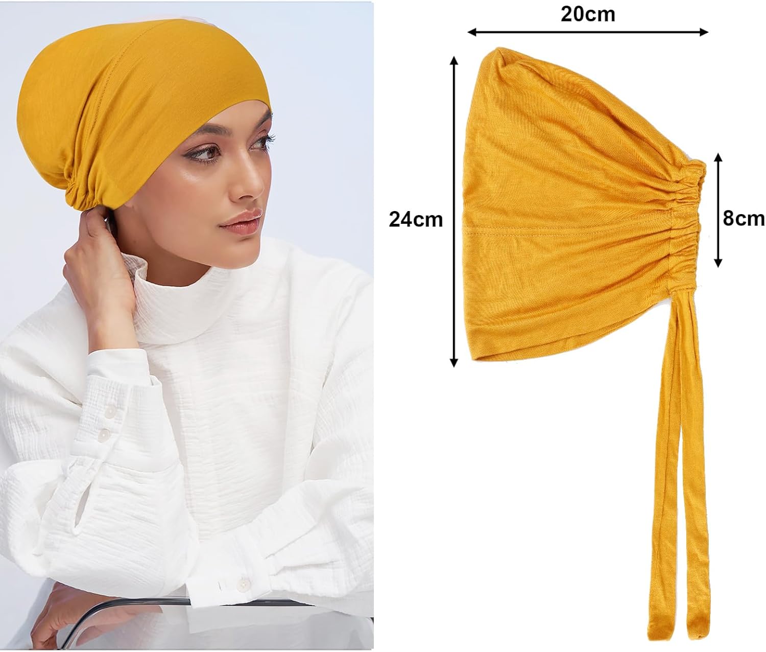 PHOGARY 4 Pcs Women Hijab Undercap, Islamic Muslim Under Hijab Cap Inner Under Scarf Hat Turban with Tie Back Closure - Image 5
