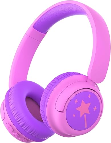 Vista 10 de iClever BTH22 - Auriculares Bluetooth para niños, tiempo de reproducción de 60 horas, carga rápida USB C, Bluetooth 5.4, cable AUX, volumen seguro