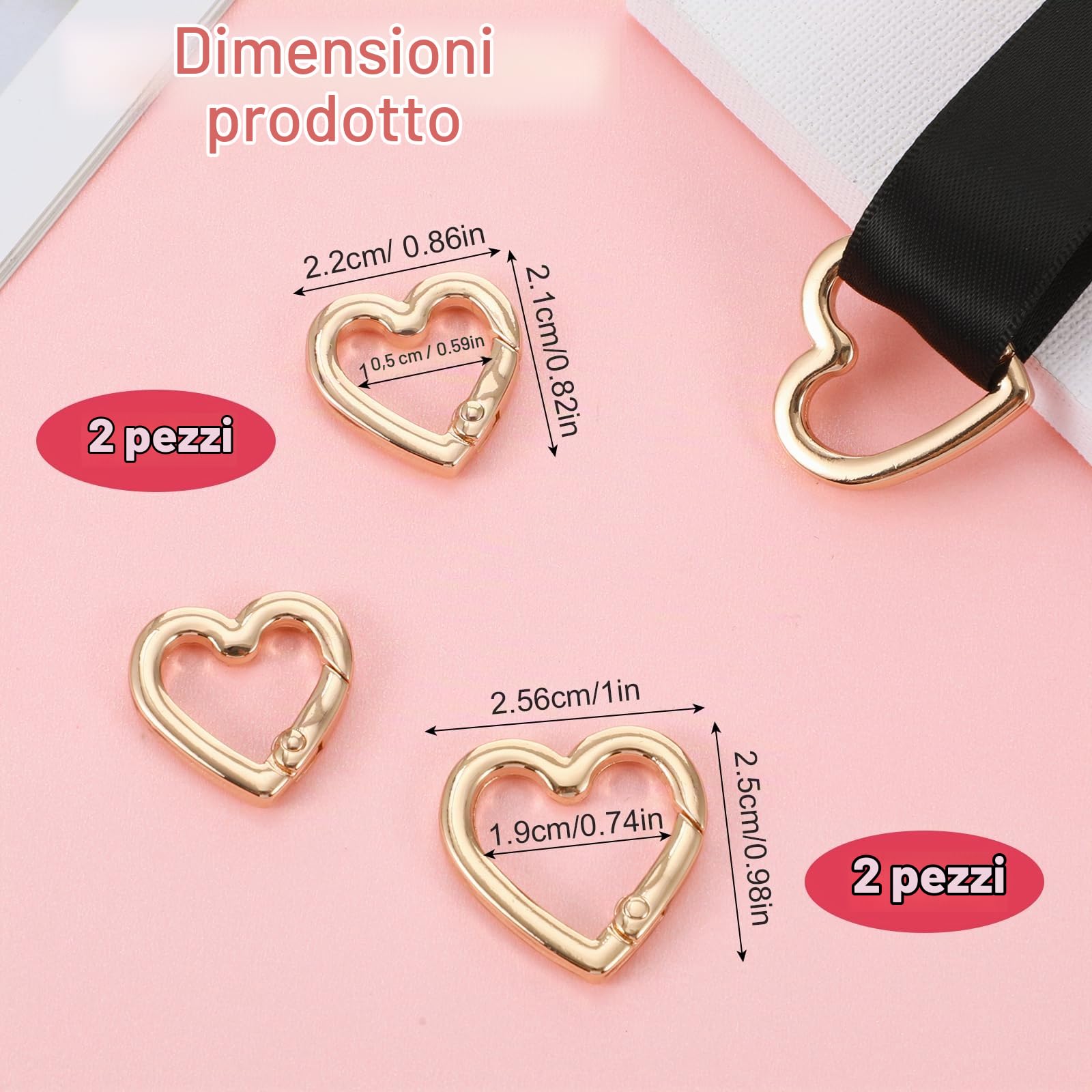 4 portachiavi a forma di cuore dorato con chiusura a molla in lega di zinco, fibbie girevoli leggere per portachiavi, fai da te, borsetta, accessori per borsa
