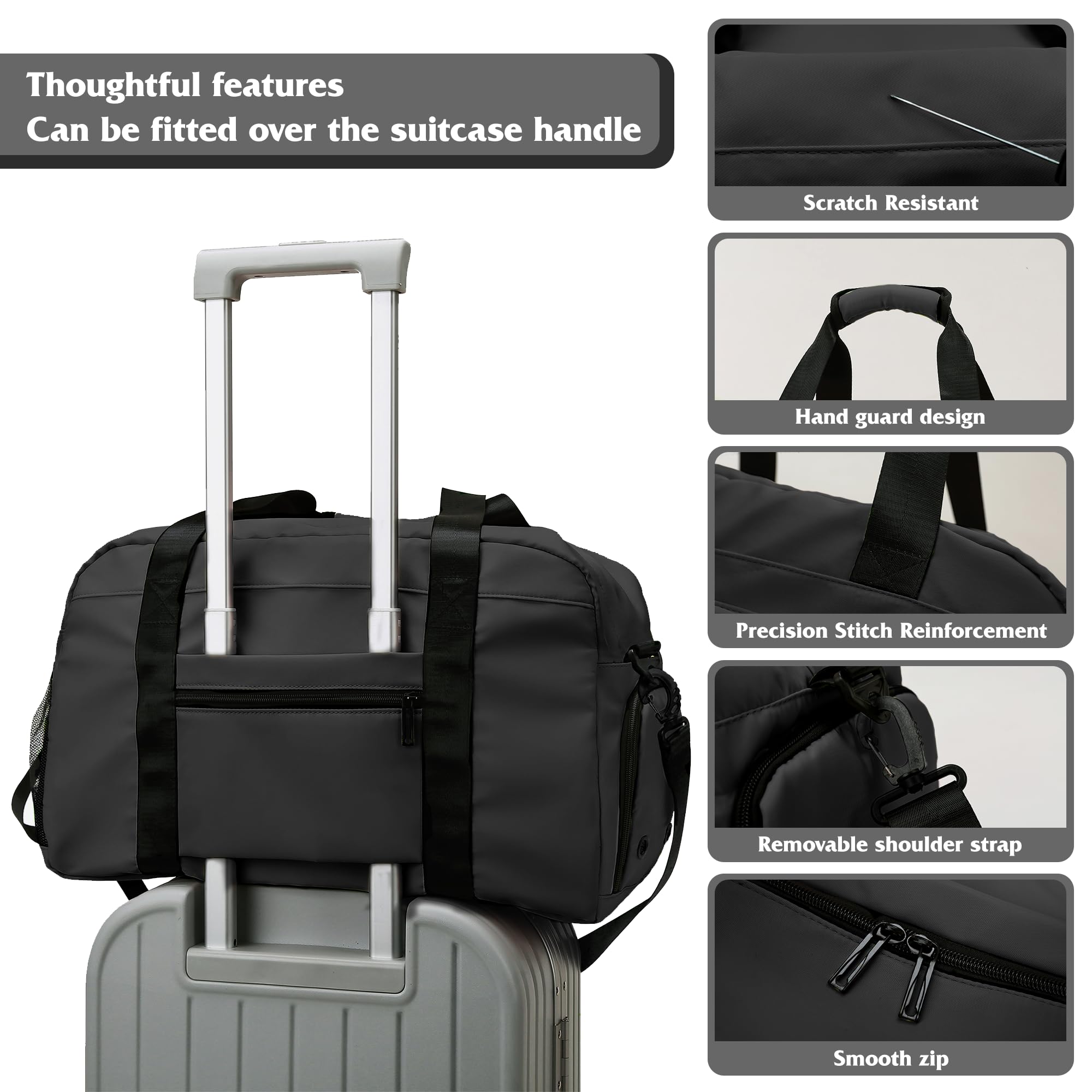 Sac de Sport Femme Homme, Sac Sport avec Compartiment à Chaussures de Ventilation, Sac de Voyage Femme Imperméable avec Compartiment Humide (Noir)