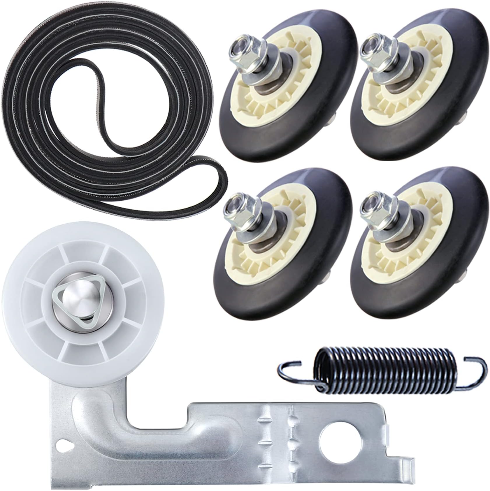 Upgraded Dryer Repair Kit Compatible with LG Kenmore Dryers Includes 4581EL2002C Dryer Drum Roller 4400EL2001A Dryer Belt 4561EL3002A Idler Pulley and Spring，Figures 6 and 7 are Fit Models