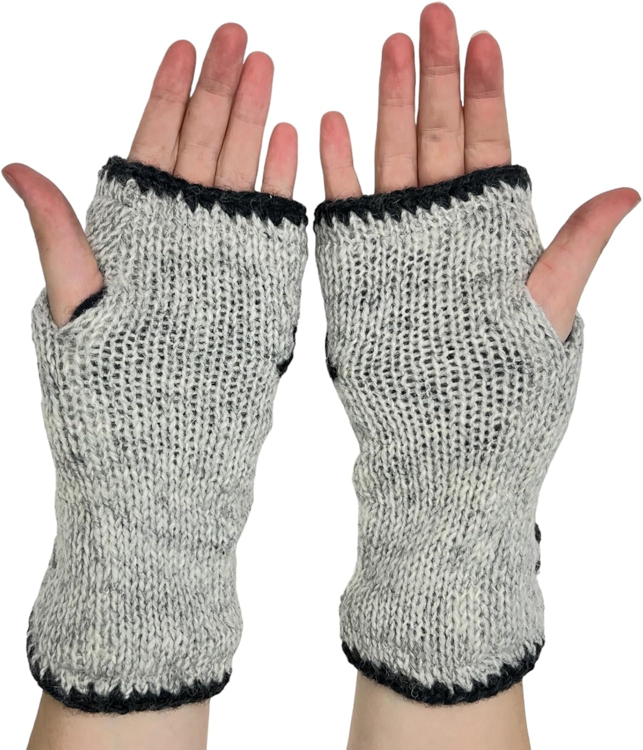 Hand Knit Fingerless Embroidered Flower Winter Wool Texting Gloves Mittens Warm Fleece Lined - Image 3