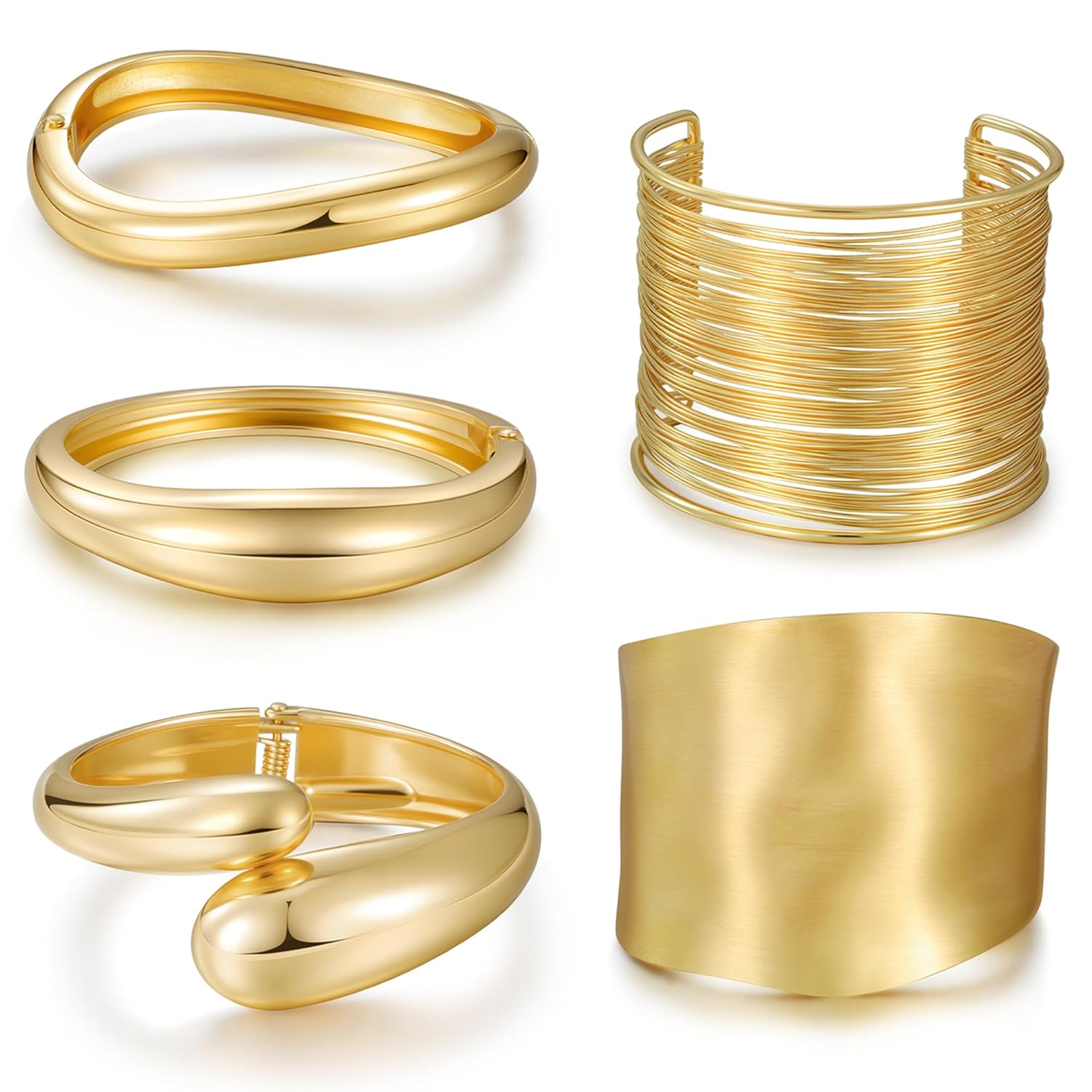 Chunky Gold Bangle Bracelets for Women Premium Zamak 3 Alloy with 14K PVD Vacuum-Ion Plating Electrophoretic Finish Ideal