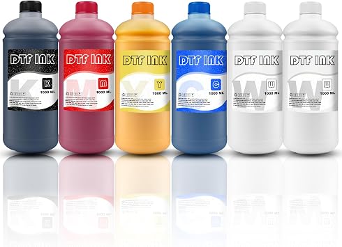 MEZOO DTF Ink 1000ml Premium DTF Transfer Ink for PET Film Compatible for Direct to Film Printers with Printhead ET-8550 L1800 L805 XP15000 R1390 4720 I3200 XP600 DX7 DX5 5113 Printer6 Pack,2W+BCMY