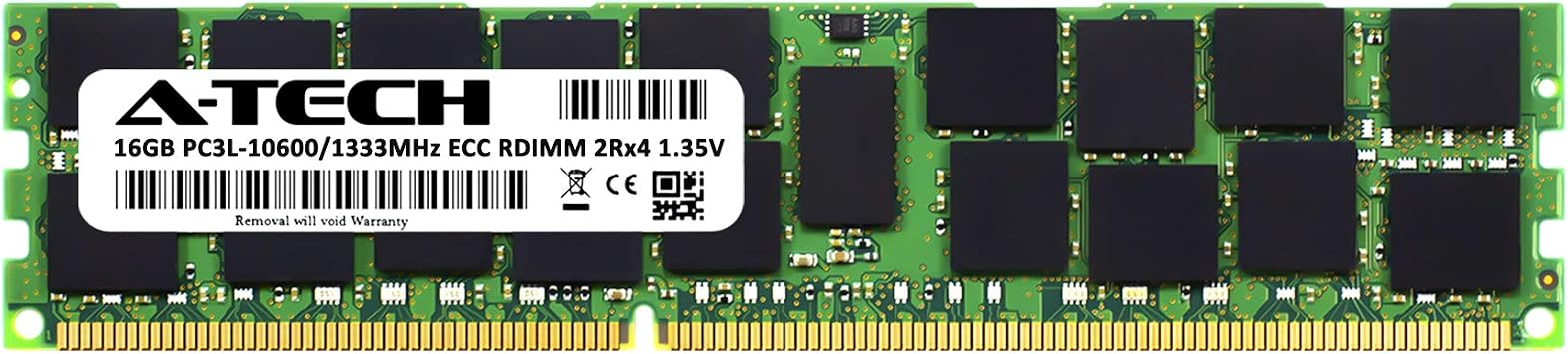 A-Tech 16GB RAM Replacement for Kingston KTH-PL313LV/16G | DDR3/DDR3L 1333MHz PC3L-10600R 2Rx4 1.35V ECC RDIMM Registered 240-Pin DIMM Memory Module