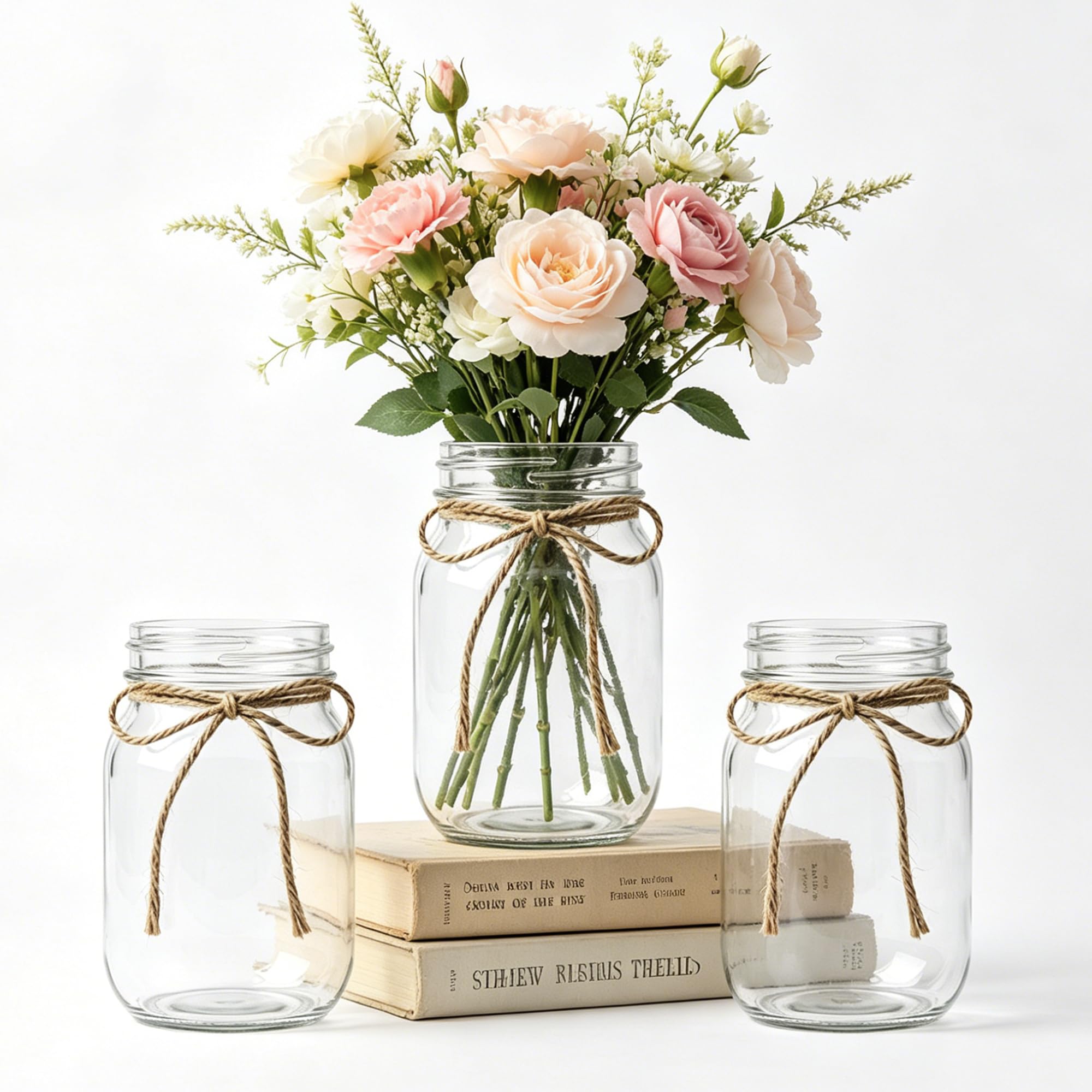 LEYIQU 3Pcs Clear Mason Jar Glass Flower Vases for
