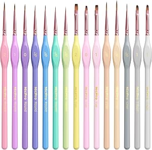 Nicpro 15PCS Micro Fine Detail Paint Brush Set, Macaron Pastel Small Miniature Fine Tip Detail Brushes Kit for Acrylic Oil Watercolor, Craft, Models, Miniatures, Rock Painting, Paint by Numbers