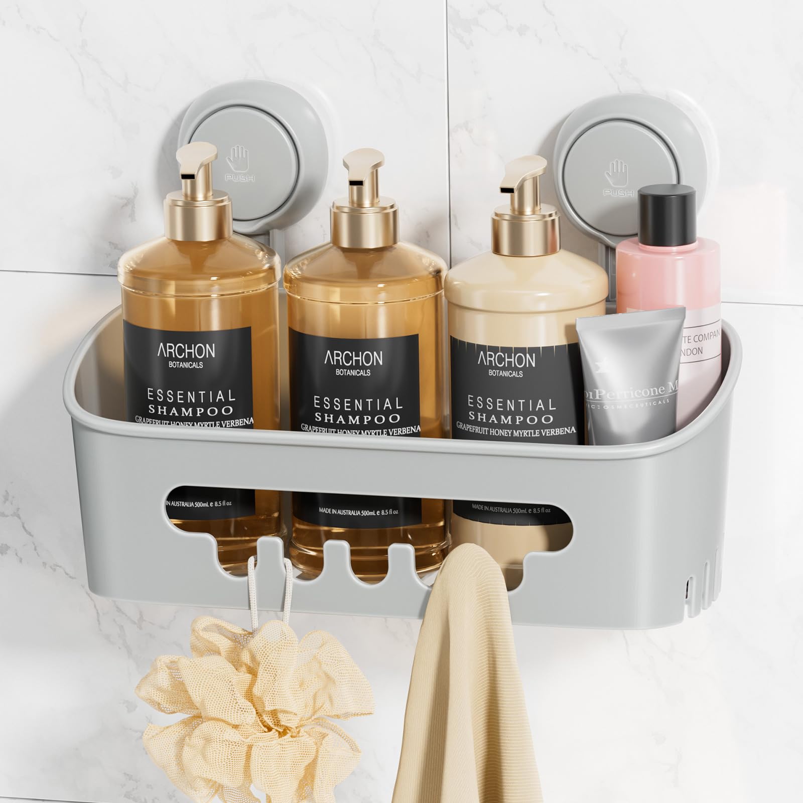 LEVERLOC Suction Shower Caddy Bathroom Basket Shelf Suction Shower Caddy Storage No Drilling Shampoo Holder Removable Powerful Bathroom for Shampoo Toiletries Kitchen Accessories,Grey — image 1