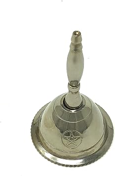 Vrinda Brass Altar Bell 3 Pentacle | Ritual Bell for Wiccan Altar, and Meditation| Handcrafted with Intricate Pentacle Design | Spiritual Decor and Ritual Tool (Silver)