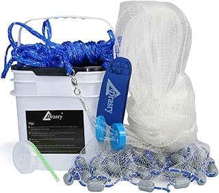 Drasry Saltwater Fishing Cast Net 3/8 and 1/4 Mesh with Heavy Duty Gray Sinker American Monofilament Fish Throw Net for Bait Trap 3FT 4FT 5FT 6FT 7FT 8FT 9FT Radius