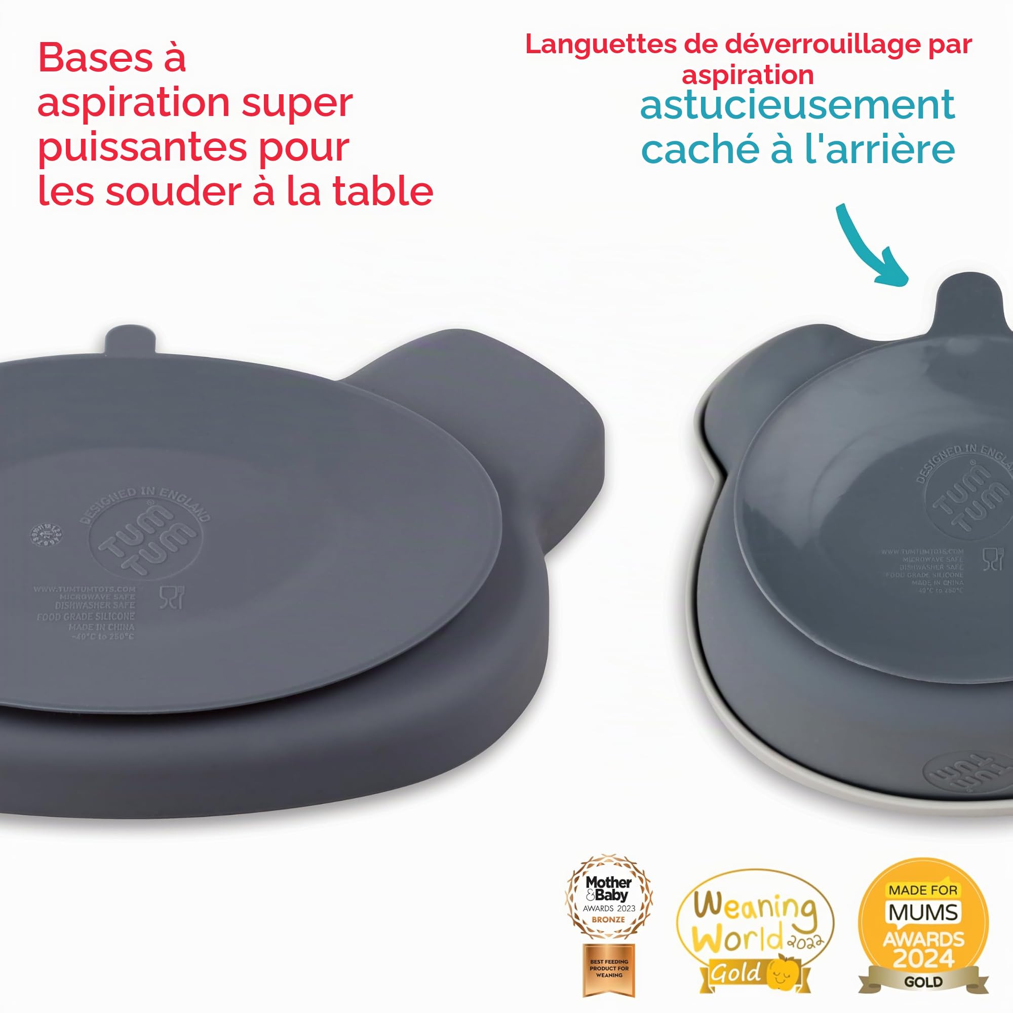 TUM TUM Set de Table Enfant, Assiette Ventouse pour Bébé Bol, Couverts Enfant, 6 m+, Kev le Koala, Gris