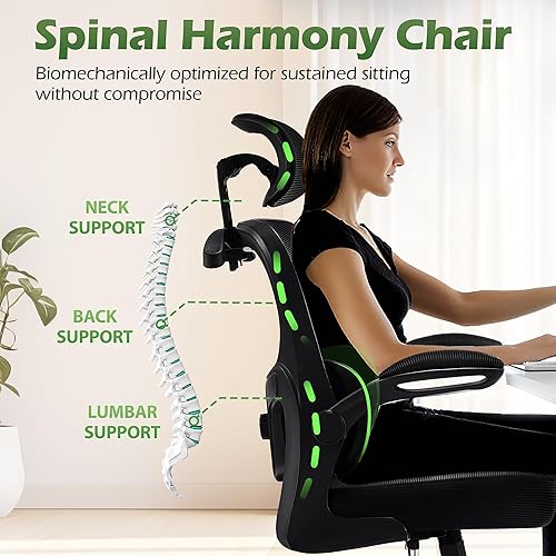 Miniatura 6 de Silla de oficina ergonómicas con soporte lumbar ajustable y colgador para reposacabezas, silla de malla transpirable de respaldo alto con ruedas,