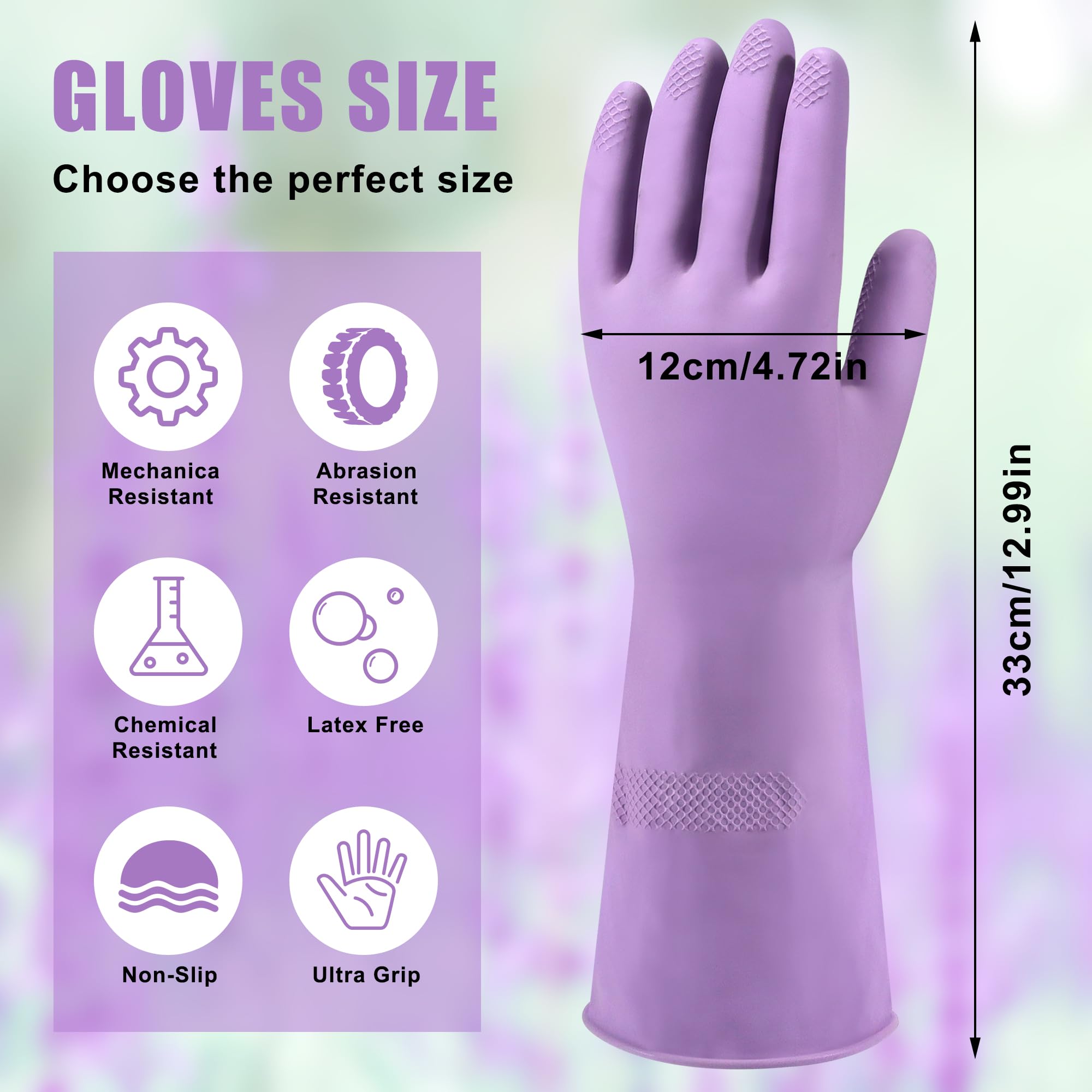ZaoKing Heavy Duty Rubber Gloves,Durable Kitchen Gloves with Non-slip Grip,Car Washing Gloves Suitable for Dish Washing,Household Cleaning,Gardening,Medium - Image 2