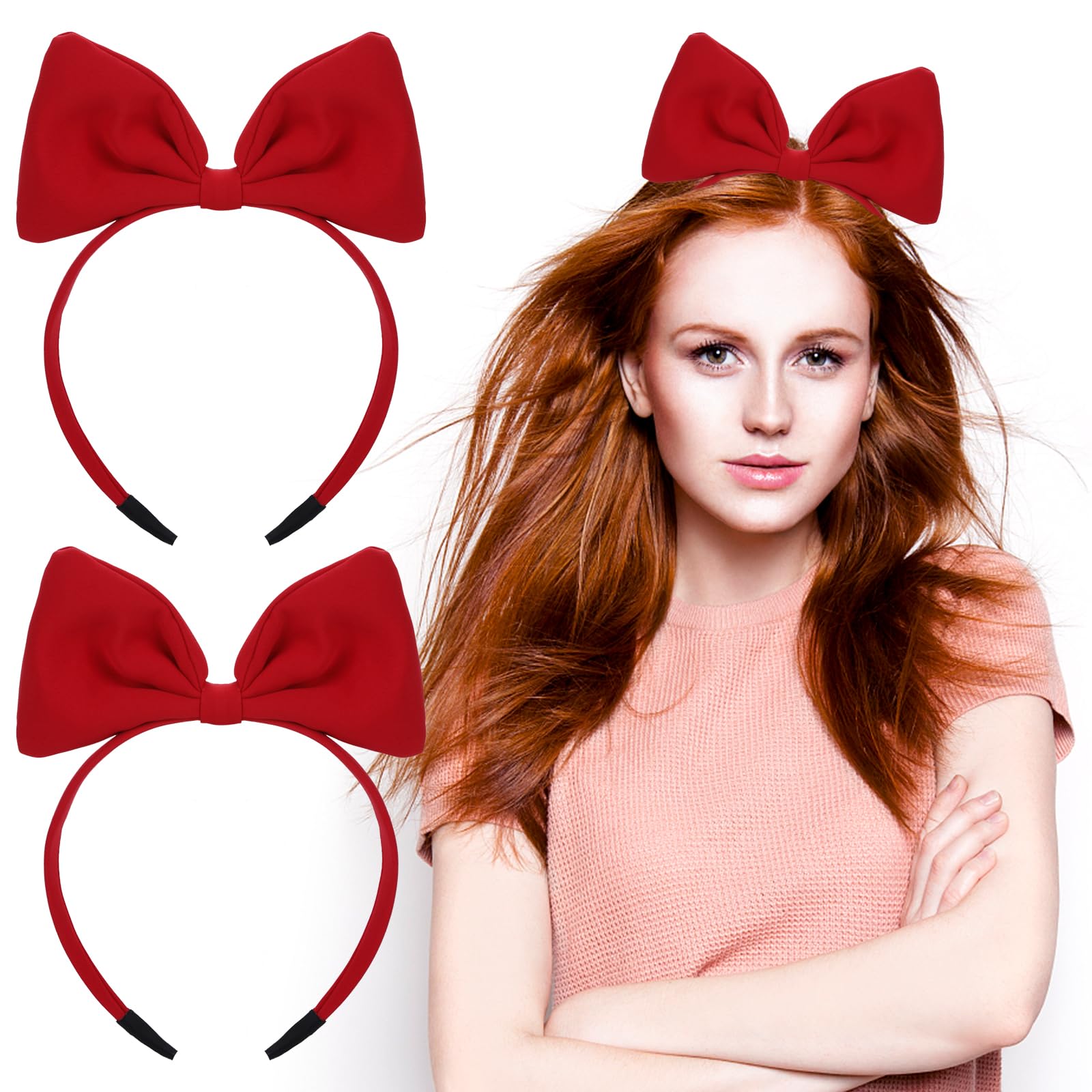 WLLHYF Cerchietto per capelli con fiocco, per donne e ragazze, per San Valentino, Natale, con fiocco rosso, accessorio perfetto per feste e cosplay (1 confezione rossa