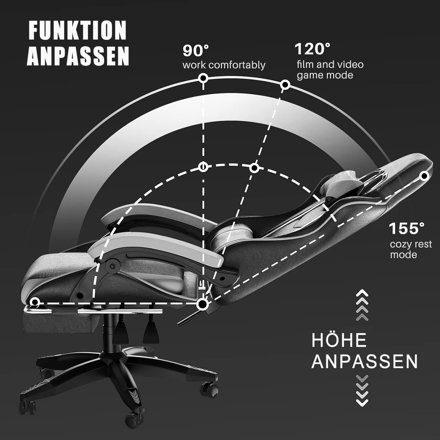 Sedia da gioco ergonomica con poggiapiedi, poggiatesta e supporto lombare, regolabile in altezza, sedia da gioco imbottita, sedia girevole per PC, colore nero (nero-rosso)
