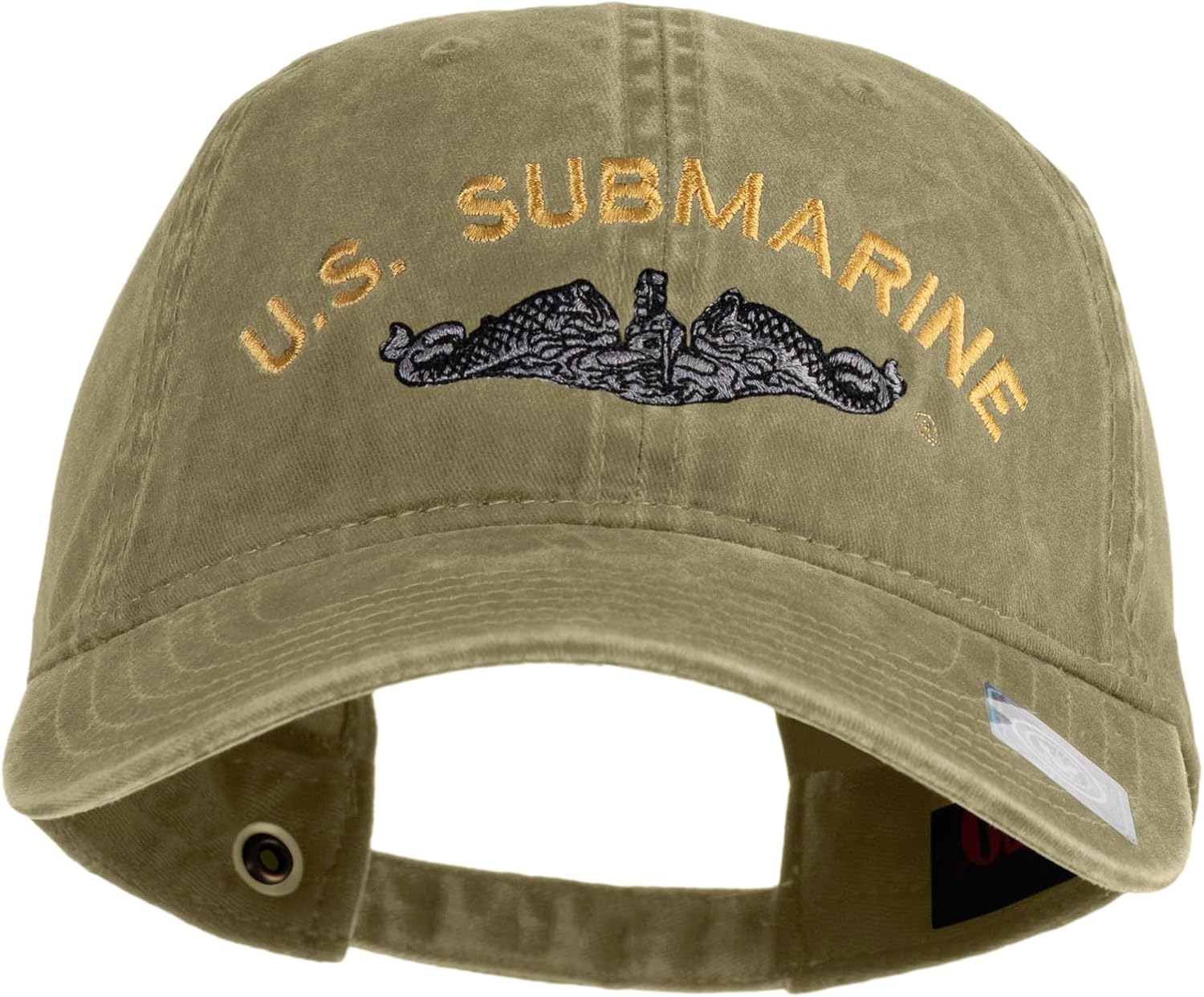 e4Hats.com US Submarine Logo Military Embroidered Washed Solid Pigment Dyed Cotton Twill Brass Buckle Cap