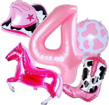 Cowgirl Birthday Balloons Cowgirl Horse Hat Boot Balloon Pink Number 4