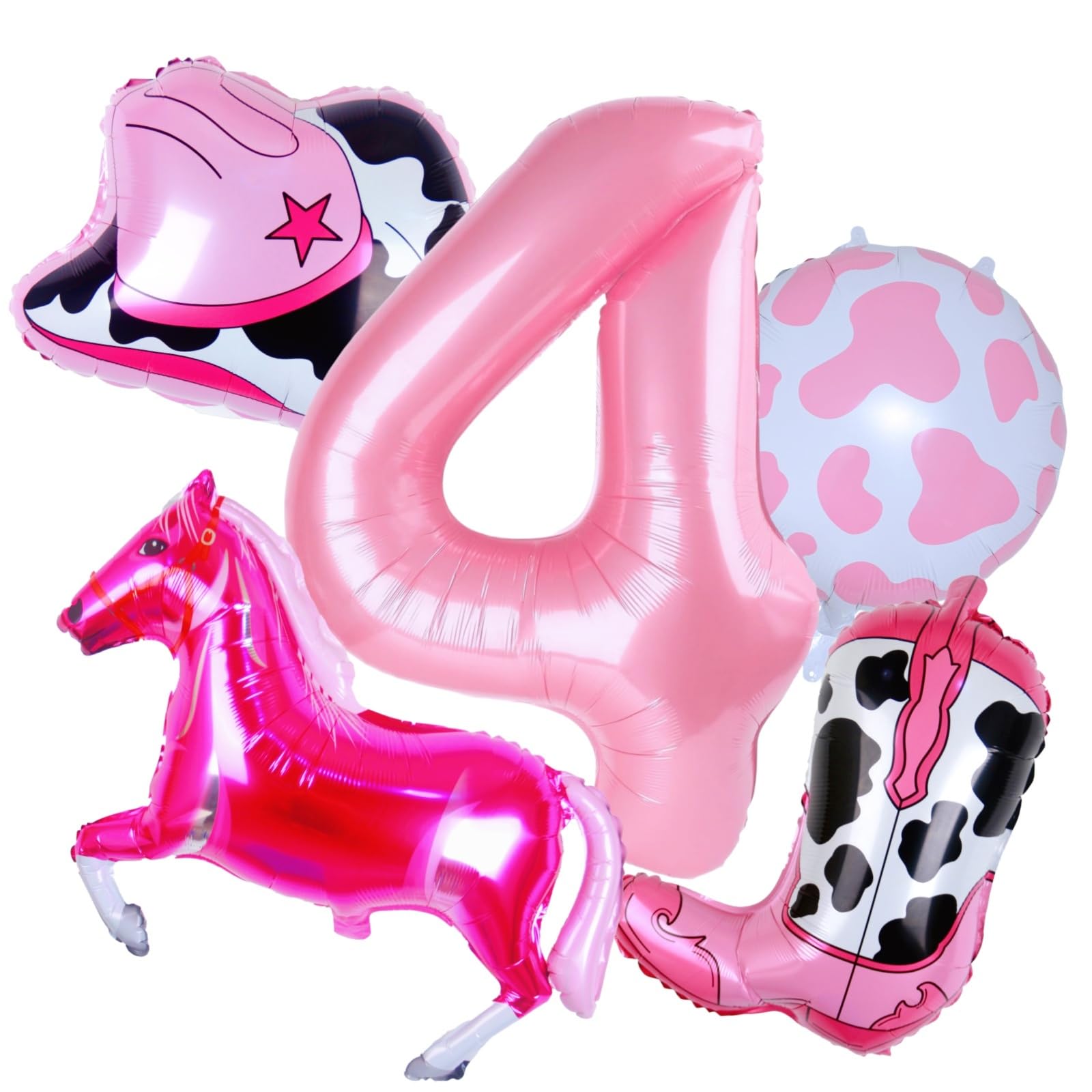 Kwuz Cowgirl Balloons Disco Girl 4th Birthday Party Decorations, Pink Horse Hat Boot Balloons Rodeo Birthday Party Decor Supplies Favors Foil Mylar 32