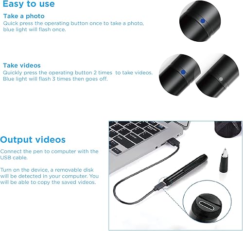 Miniatura 7 de Sheawasy Bolígrafo de cámara oculta, bolígrafo de cámara espía 2K QHD con cámara de lápiz de 64 GB, video espía 2K y toma de fotos 4K para reuniones