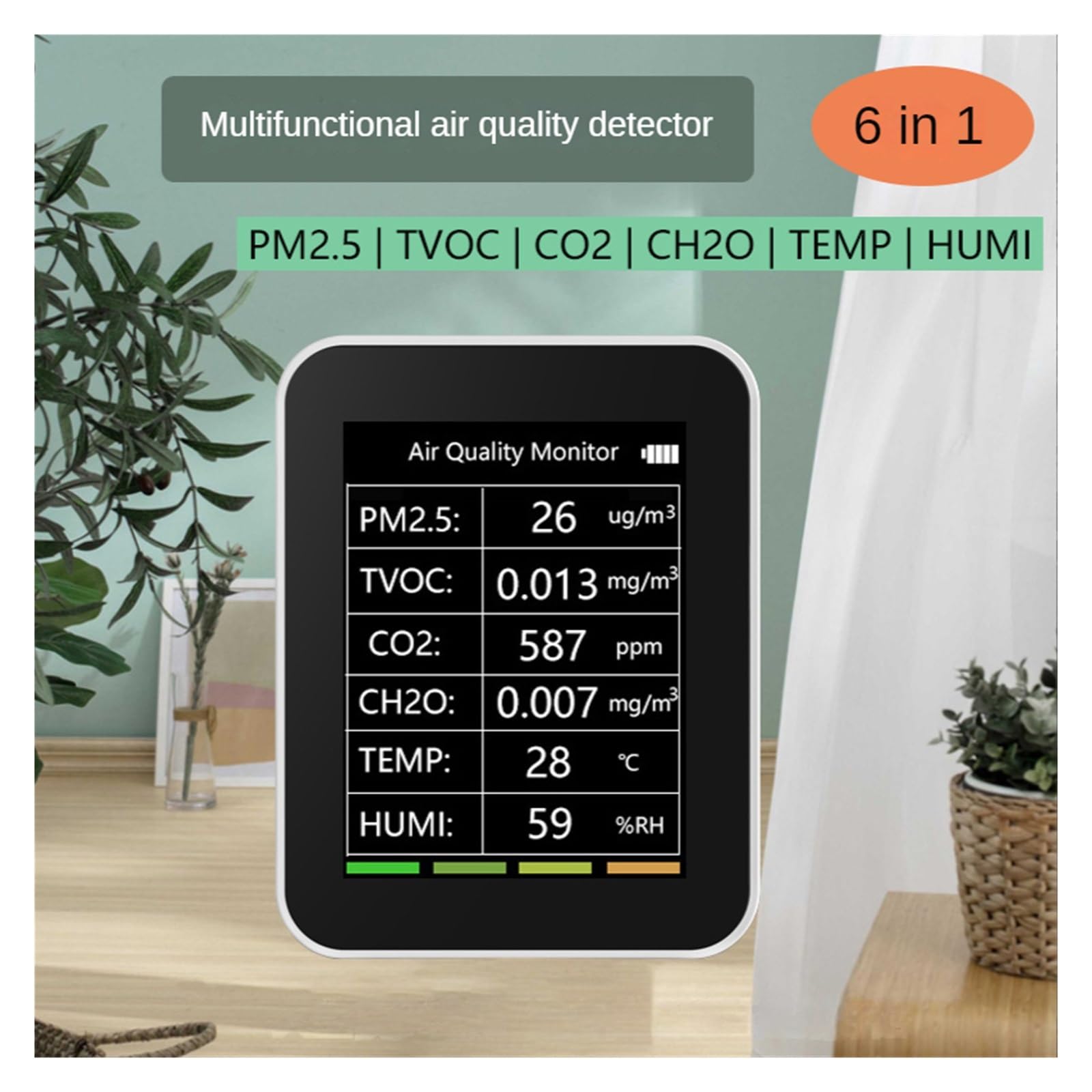 Misuratore Qualità dell'aria, 6 In 1 Rilevatore di Qualità 'Aria Tuya Tester di CO2 PM2.5 TVOC CO2 CH2O Monitor di Formaldeide Display TFT Analizzatore di Misuratore di Sensore di CO2 per Casa Cucina